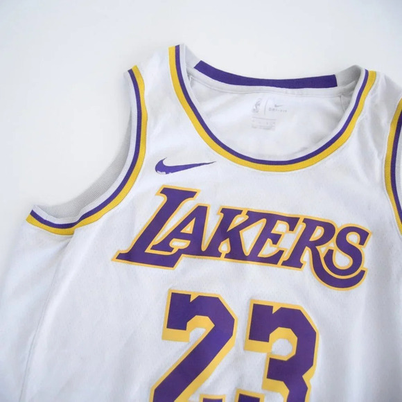 Nike NBA LA Lakers Lebron James White Purple Dri-fit A1G513968F Swingman Jersey - Picture 8 of 10